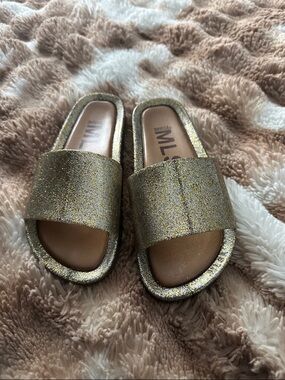 Melissa Glitter Slide Sandals in Shimmery Gold
